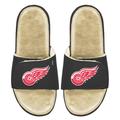 Men's ISlide Black/Tan Detroit Red Wings Faux Fur Slide Sandals