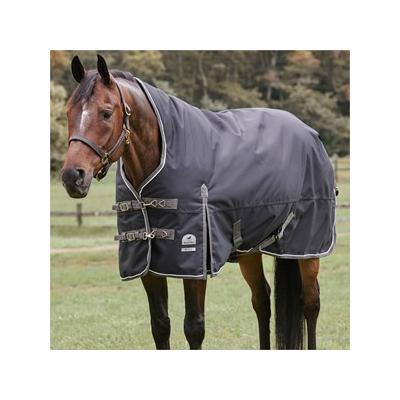 SmartPak Deluxe High Neck Turnout Blanket with Earth Friendly Fabric - 78 - Medium (220g) - Black w/ Grey Trim & White Piping - Smartpak