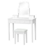 Gymax Vanity Table Set with Lighted Mirror Adjustable 10 Bulbs Dresser - See Details