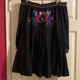 Free People Dresses | Free People Ruffled Off The Shoulder Black With Floral Design Dress. | Color: Black | Size: M