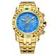 YXBQueen Casual Quartz Wristwatch Stainless Steel Men Gold Watches Multi-Functional Chronograph Watch Waterproof Luminous Calendar, Blue Face, Quartz Watch,Chronograph,Quartz Watches