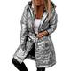 YYlzsx Women's Puffer Down Jacket Winter Shiny Coat Plus Size Long Sleeve Zipper Bubble Metallic Warm Slim Fit Long Jackets Silver