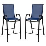 2 Pack Brazos Series Navy Stackable Outdoor Barstools with Flex Comfort Material and Metal Frame [2-JJ-092H-NV-GG] - Flash Furniture 2-JJ-092H-NV-GG