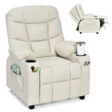 Costway Kids Recliner Chair with Cup Holder and Footrest for Children-Beige