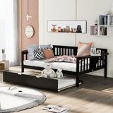 Full Size Wooden Daybed with Twin size Trundle,Slat Support,Bed Fence