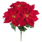 Set of 2 Large Artificial Poinsettia Red Velvet Christmas Flower Stems Bush Bouquet 20in - 20" L x 17" W x 17" DP