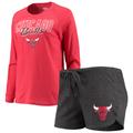 Women's Concepts Sport Heathered Black/Heathered Red Chicago Bulls Raglan Long Sleeve T-Shirt & Shorts Sleep Set
