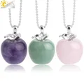 CSJA –Collier pendentif pierre naturelle de pomme améthystes en cristal Quartz Rose bijoux pour