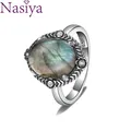 Bagues en argent turquoise naturelle pour femme pierre de lune labrumen ite bague vintage vente