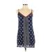 Blue Rain Casual Dress - Shift Plunge Sleeveless: Blue Polka Dots Dresses - Women's Size Small