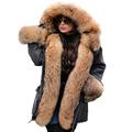 Aox Women Winter Denim Coat Thicken Lined Faux Fur Hood Jacket Warm Sherpa Fur Overcoat Plus Size Jean Outerwear (14, Grey 2033)