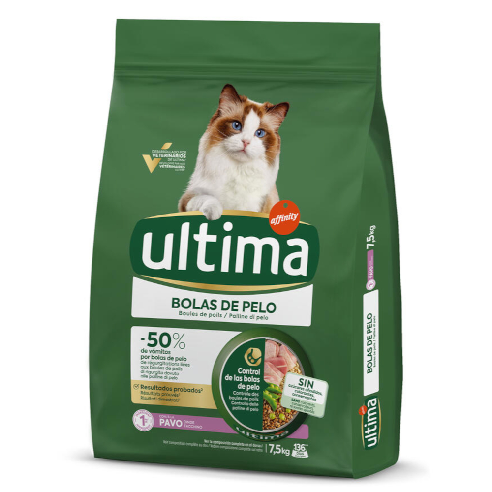 1,5 kg gratis! 7,5 kg / 10 kg Ultima Cat Crocchette per gatti - (6 + 1,5 kg) Hairball Tacchino