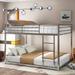 Full over Full Metal Bunk Bed, Low Bunk Bed with Ladder&Guardrails, Silver