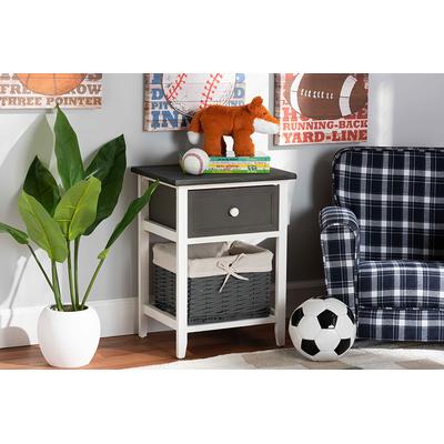 Baxton Studio Shadell Modern Transitional Two-Tone Dark Grey and White Finished Wood 1-Drawer Storage Unit with Basket - Wholesale Interiors 1806-1DW/1 Basket