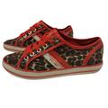 Coach Shoes | Coach "Deja" Leopard Print Lace Canvas Red Brown Black & White Size 6b | Color: Brown/Red | Size: 6