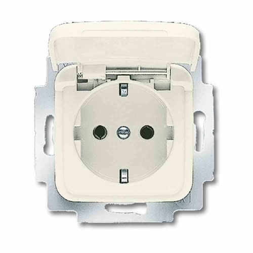 Busch-Jaeger Duro 2000 SI Steckdose, 1f, weiß, glänzend, Unterputz, horizontal/vertikal, mit Klappdeckel, IP20, Zentralplatte Image