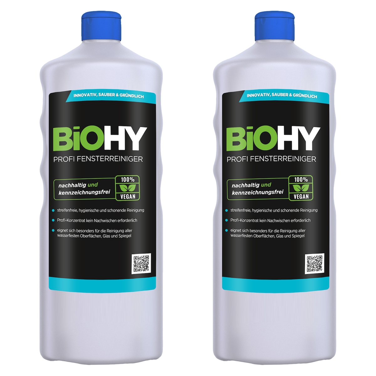 BiOHY Profi Fensterreiniger (2x1l Flasche) | Konzentrat, ideal für alle FENSTERSAUGER | Streifenfreie Reinigung von Glas-, Fensterflächen Image