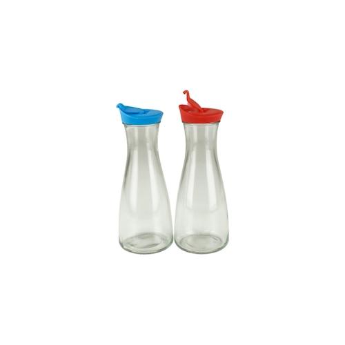 Glaskaraffe mit Deckel 1 Liter 2 Stück Blau/Rot