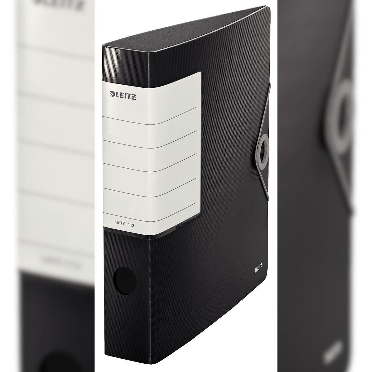 LEITZ Ordner Solid A4, 62mm Rücken, schwarz, 180° Ordner Präzisionsmechanik. Sichttasche am Rücken, Gummibandverschluss Image