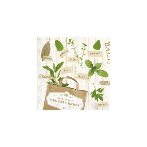 Mank Serviette aus Tissue – Kräuter/Herbs, 40 x 40 cm, 100 Stück – Garten Gartenkräuter Thymian Salbei Minze