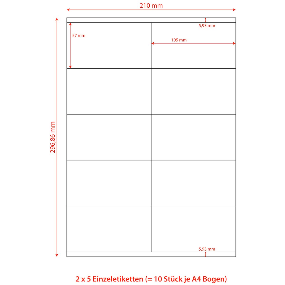 VEPATIM 1000x Etiketten Labels selbstklebend weiß 105 x 57mm auf DIN A4 Image