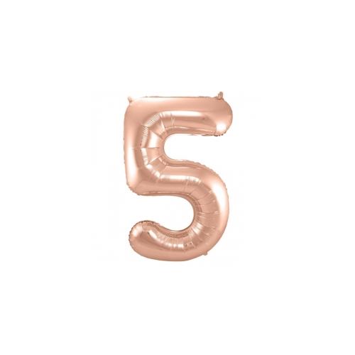XL Folienballon Zahl 5 in rose-gold, 86 cm, 1 Stück, Helium Ballon (unbefüllt)