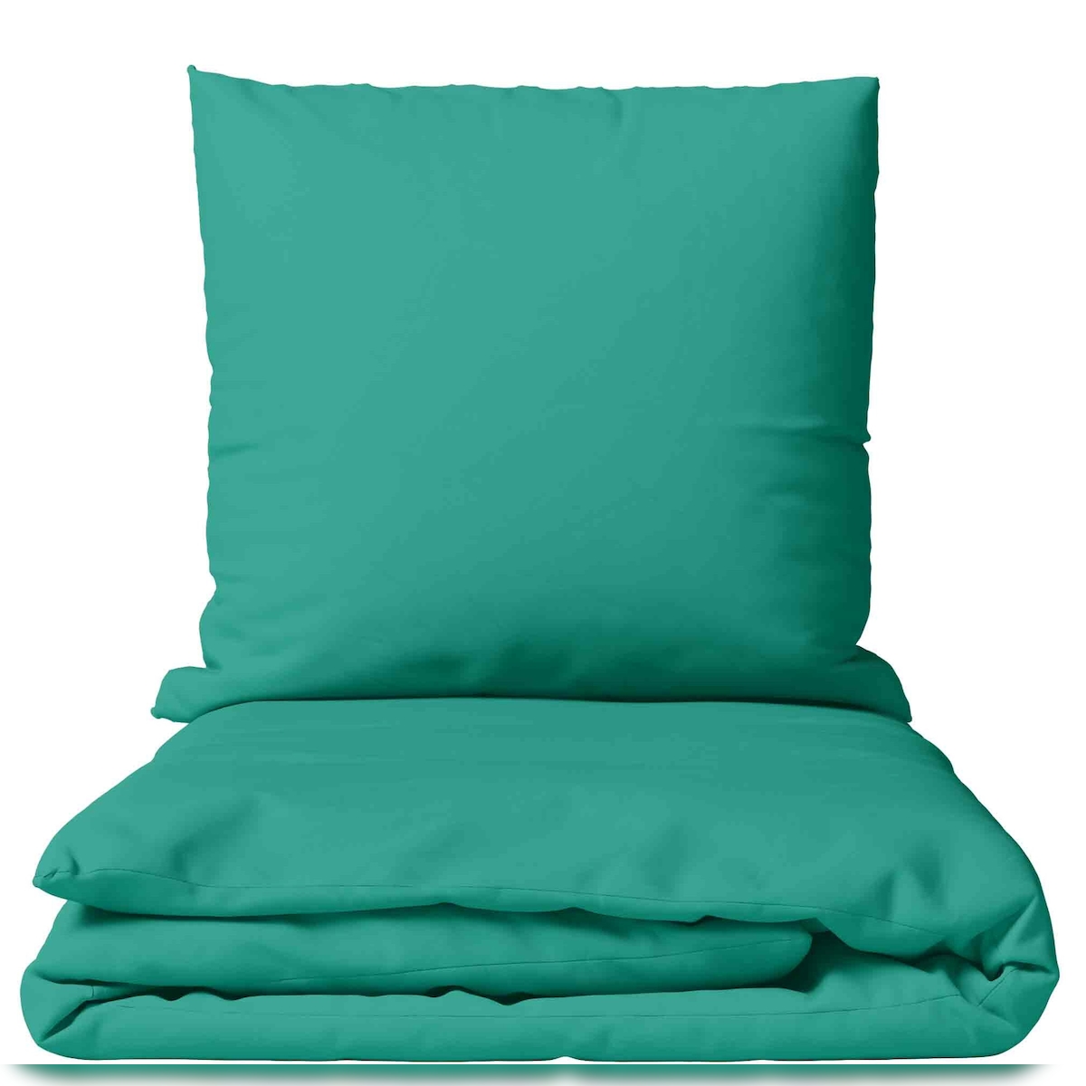Leonado Vicenti Bettwäsche Baumwolle 155x200 + 80x80 cm Einfarbig Uni Petrol mit Reißverschluss Image