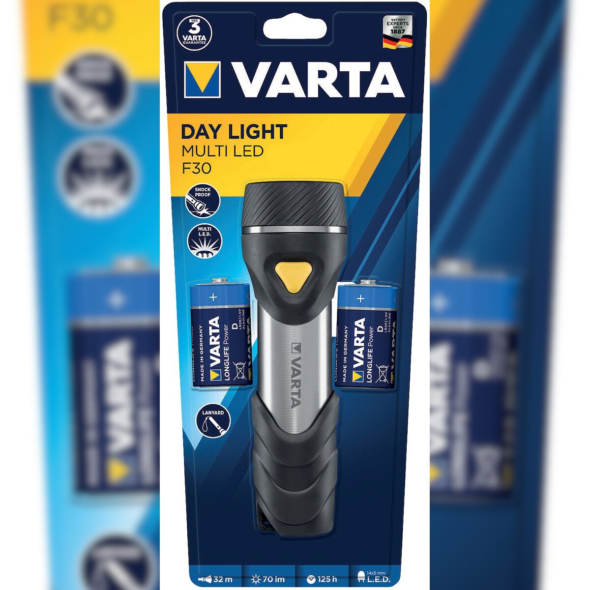 Varta 17612 101 421 Taschenlampe LED Day Light Multi F30 schwarz/silber Image