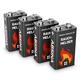 ABSINA 4x Rauchmelder Batterie 9V Block - Alkaline Batterien Blockbatterien für Feuermelder, Bewegungsmelder, Kohlenmonoxid & Rauchwarnmelder