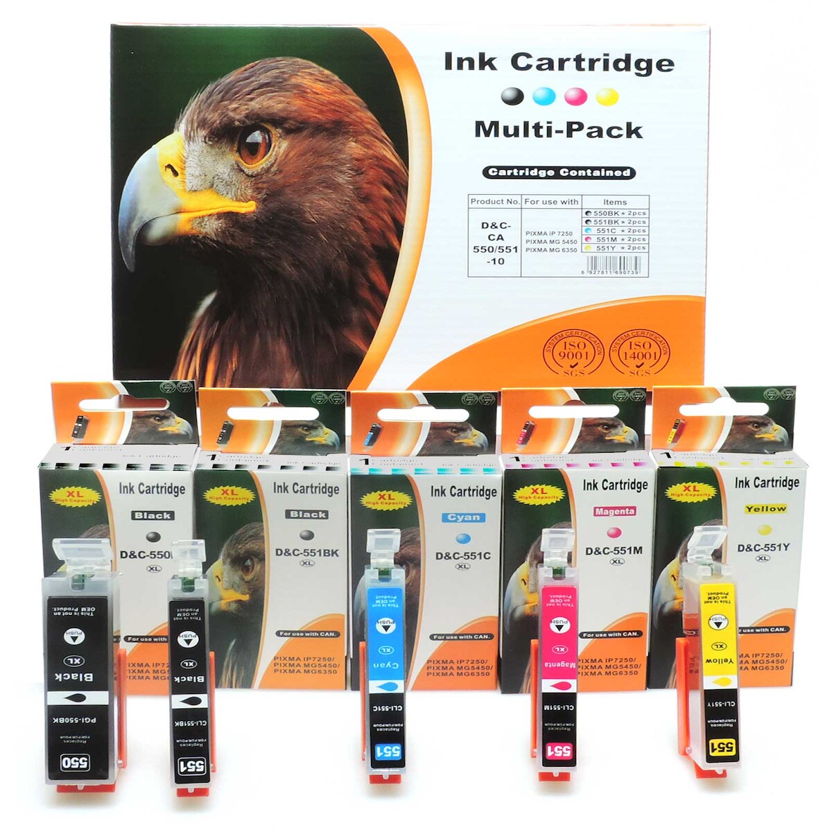 D&C Canon Pixma IP7250 5er-Set PGI-550 XL / CLI-551 XL Patronen kompatibel IP 7250 Image