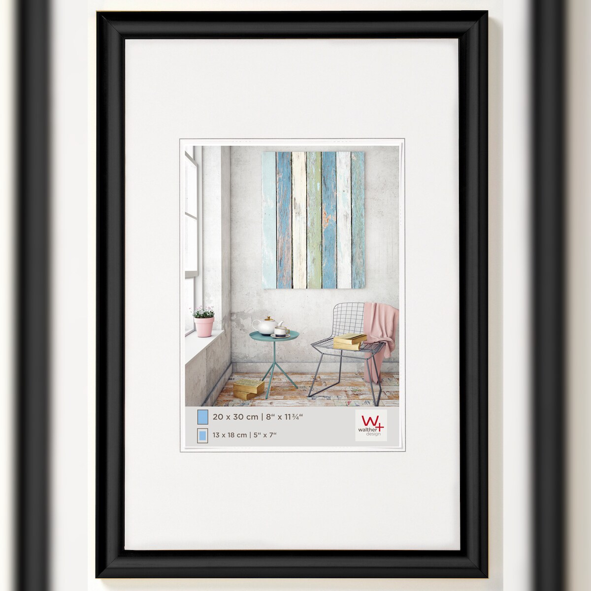 walther + design Trendstyle Kunststoff Bilderrahmen, schwarz, 9 x 13 cm Image