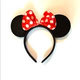 Disney Accessories | Disney Parks Minnie Mouse Headband Ears With Bow You Are Going To Love | Color: Black/Red | Size: Osg