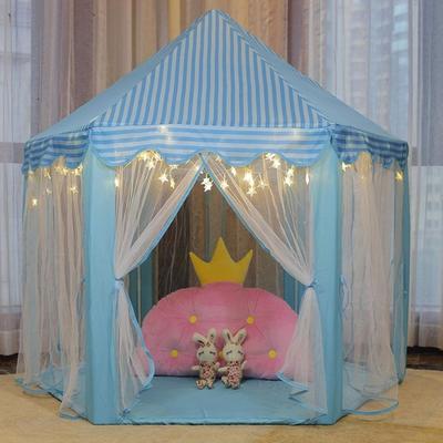 55'' x 53'' Girls Large Princess Castle Play Tent with Star Lights - Blue_3pc