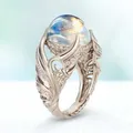 Bague en pierre de lune vintage pour femme ailes d'ange bague ronde en cristal pour femme bijoux