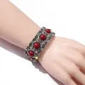 Bracelet élastique en perles rouges pour femme style ethnique vintage argent bijou de