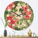 Designart 'Tropical Leaves and Flowers I' Mid-Century Modern Wood Wall Clock