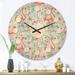 Designart 'Tropical Botanicals, Flowers and Flamingo III' Mid-Century Modern Wood Wall Clock