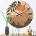 Designart 'Abstract Red Moon In Earth Toned Mountains I' Modern Wood Wall Clock