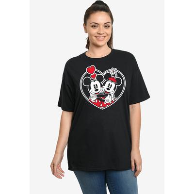 Plus Size Women's Disney Mickey and Minnie Mouse Heart Hugs Short Sleeve T-Shirt by Disney in Black (Size 1X (14-16))