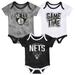 Infant Black/White/Heathered Gray Brooklyn Nets Game Time Three-Piece Bodysuit Set