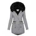 Buetory Women's Hooded Winter Coat Warm Fleeced Lined Parka Long Jackets Overcoat Fashion Casual Faux Fur Trench Coat Gray