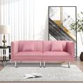 Everly Quinn Velvet Futon Sofa Sleeper Plastic Leg Wood/Velvet in Pink/Gray | 29.9 H x 70 W x 31.5 D in | Wayfair 17D8B0C23001416DB43180B00E00833B