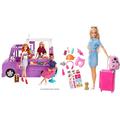 Barbie GMW07 Food Truck Fahrzeug Spielset mit 30+ Zubehörteile, Mädchen Spielzeug ab 3 Jahren & FWV25 Travel Puppe (blond) und Zubehör