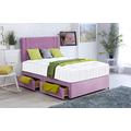 Plain Velvet Divan Bed with Orthopaedic Memory Foam Mattress and 20 INCH Savannah Vertical Two-LINE HEADBOARD!!! (Lilac, 4FT - 4 Drawer)