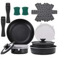 CWFUN 16 Pieces Pots and Pans Set Non Stick, Stackable Removable Handle Cookware Set for Camping Induction Gas RVs