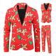 Men Christmas Print 3-Piece Blazer Fashion Slim Buttons Sweater Costume Suit for Christmas Includes Jacket Waistcoat and Pants Long Sleeve Lapel Pocket Cardigan
