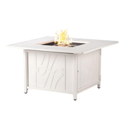 Square 42 in. x 42 in. Aluminum Propane Fire Pit Table with Glass Beads, Two Covers, Lid, 57,000 BTUs