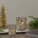 Northlight Seasonal 5" Matte Silver & Gold Stars & Snowflakes Flameless Glass Candle Holder Glass in Gray/Yellow | 5 H x 4 W x 4 D in | Wayfair