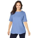 Plus Size Women's Stretch Cotton Cuff Tee by Jessica London in French Blue (Size 18/20) Short-Sleeve T-Shirt