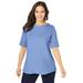 Plus Size Women's Stretch Cotton Cuff Tee by Jessica London in French Blue (Size 18/20) Short-Sleeve T-Shirt